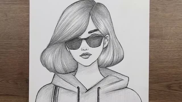 Как нарисовать девушку карандашом поэтапно - Рисуем красивую девушку в очках смотреть онлайн