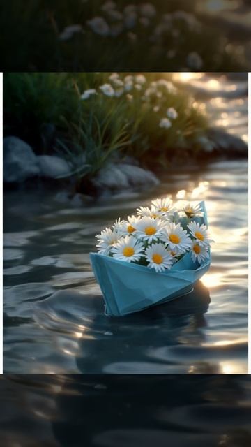 Футаж. Бумажный кораблик. Ромашки. смотреть онлайн