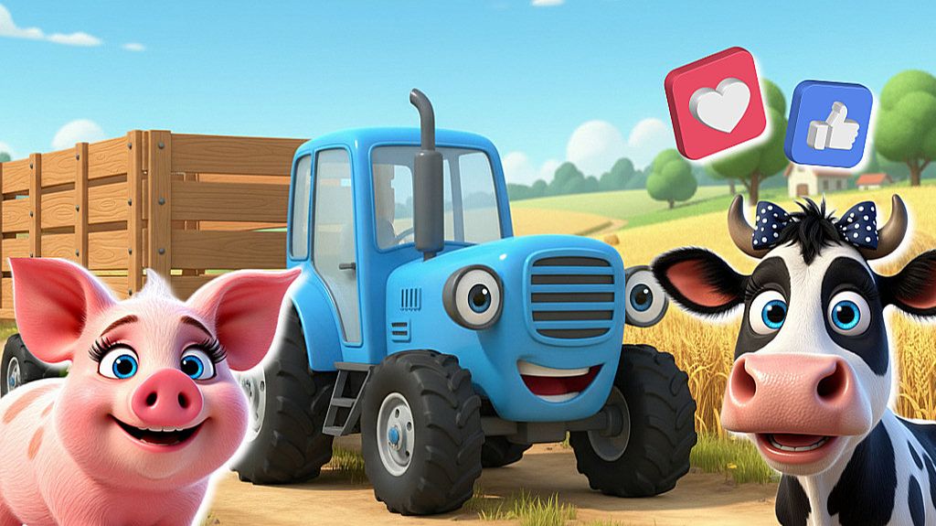 Синий Трактор По полям + Учим Цвета + Как говорят животные + Песенки для малышей