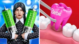 🏥 Уэнсдей и Барби в больнице 💉 Забавные лайфхаки | 123 GO!