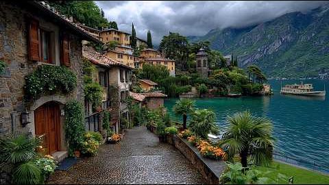 Тихая деревушка у озера в Швейцарии после дождя — Гандрия, Лугано