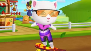 Детские Бегалки мультфильмы - Велосипедист Анджела на пламенном скейте Talking Tom Gold Run