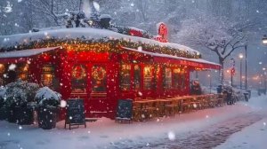 Новогодняя мелодия, джаз, рождественская атмосфера, снег, уютное кафе