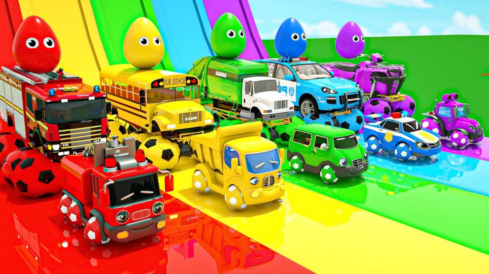 Мультик Малышка Акула - футбольные мячи! раскрашиваем пожарную машину! Мультфильмы про машинки