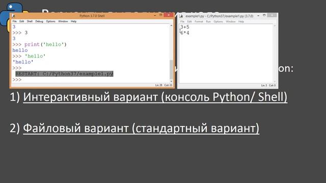 Урок 2 Варианты выполнения кода. Первая программа на Python смотреть онлайн