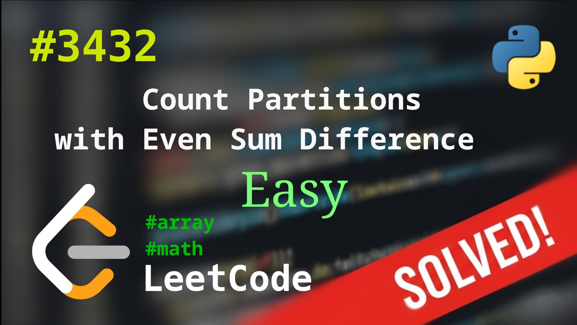 3432. Count Partitions with Even Sum Difference| Как решить задачу? | LeetCode | Array | Math смотреть онлайн