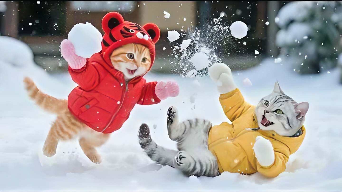 Настало время игры в снежки. Котята играют в снежки смотреть онлайн