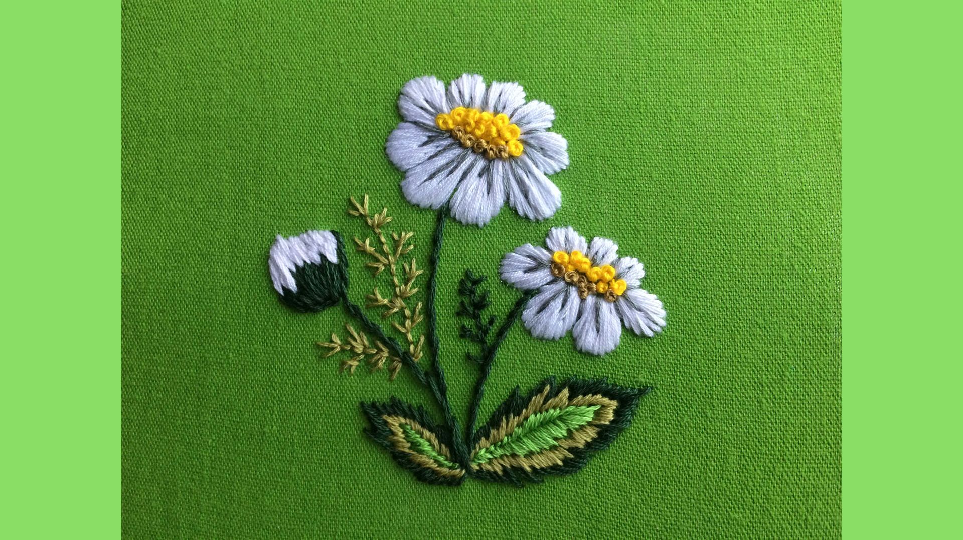 Мастер-класс: Вышивка гладью для начинающих — Цветок ромашки. смотреть онлайн