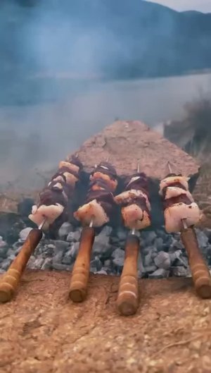 Готовим шашлычок из печени с курдюком