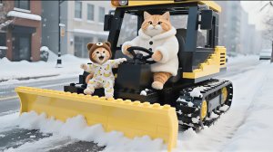 Котенок Джинджер и мама-кошка строят игрушечный снегоочиститель, который поражает всех соседей