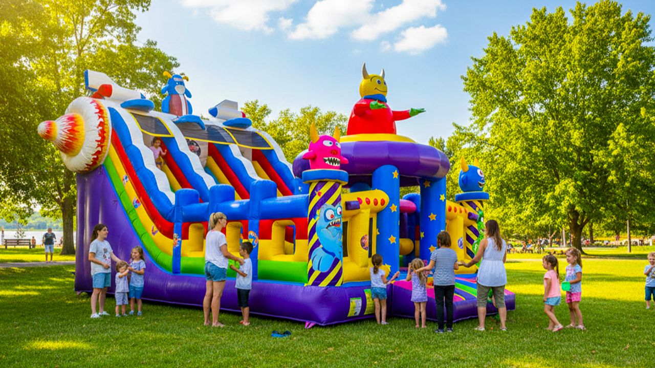 Коммерческий надувной батут "Космические зверята" 10*5*6 м смотреть онлайн