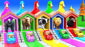 Игра «Длинная горка» с коровой, слоном, гориллой, бегемотом и тигром. Забавная 3D-игра с животными