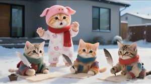 Очаровательный рыжий котенок помогает бедным маленьким котятам исполнить рождественские желания