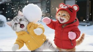 Мультики для детей, котики зимой играют в снежки, мультфильмы детям/ мультики