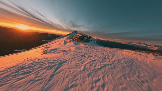 Sunset On Mountains. Cinematic FPV