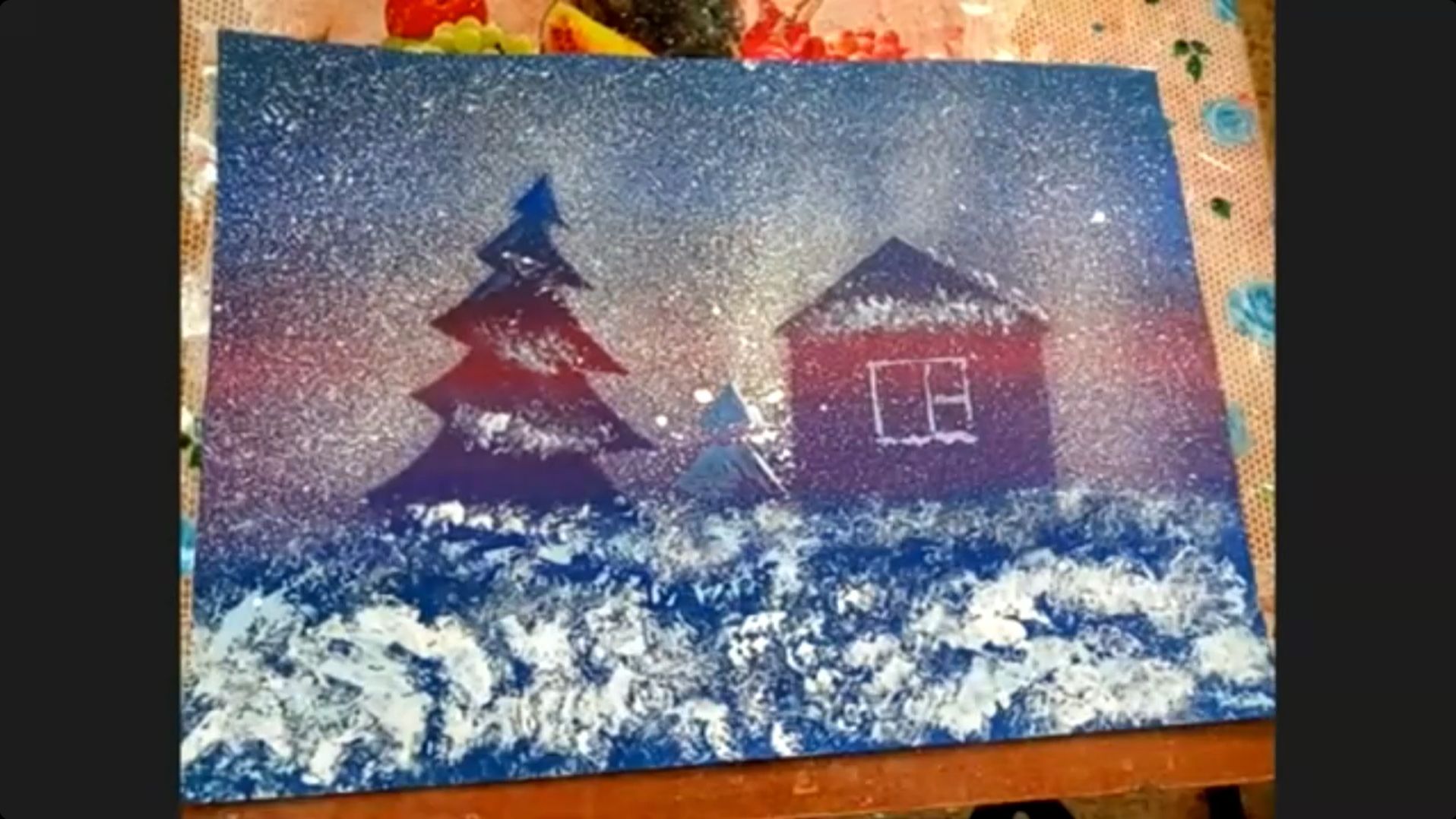 Зимний пейзаж (нетрадиционные техники рисования - набрызг) преподаватель Михеева А.В. смотреть онлайн