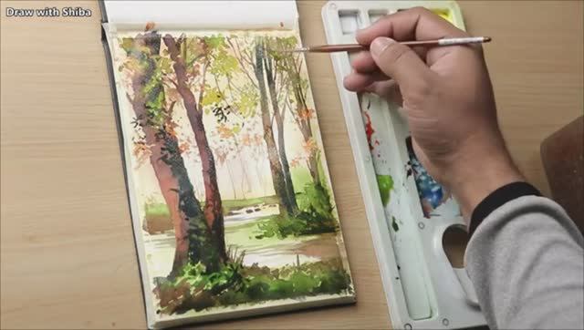 Рисуем акварелью осенний пейзаж легко смотреть онлайн
