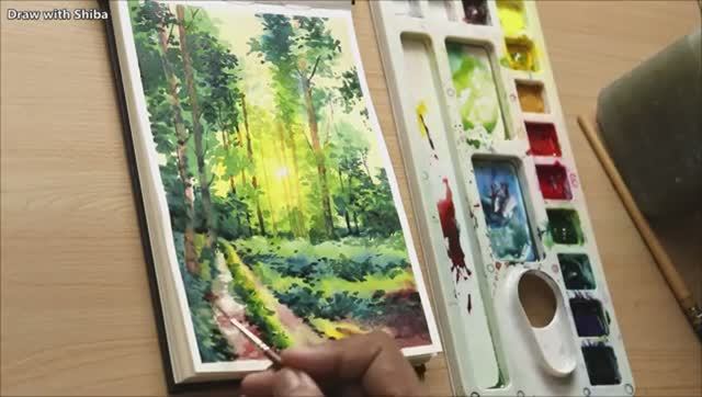 Мастер-класс по рисованию акварелью для начинающих: красивый лес смотреть онлайн