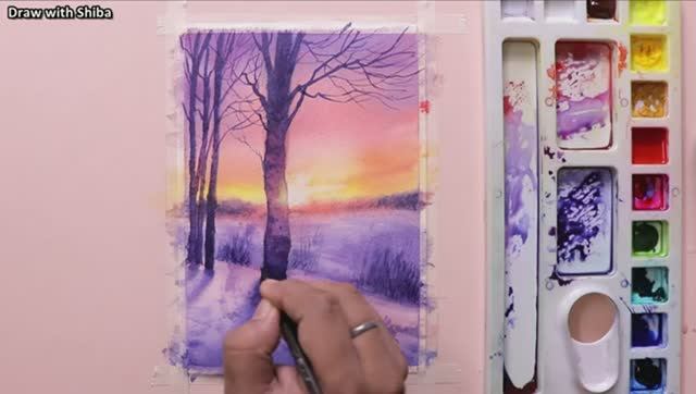 Мастер-класс по рисованию акварелью зимнего пейзажа — доступно для начинающих смотреть онлайн