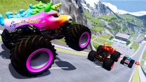 МУЛЬТИКИ ПРО МАШИНКИ Эпические прыжки и столкновения на скоростном монстр-траке Beamng Drive #39