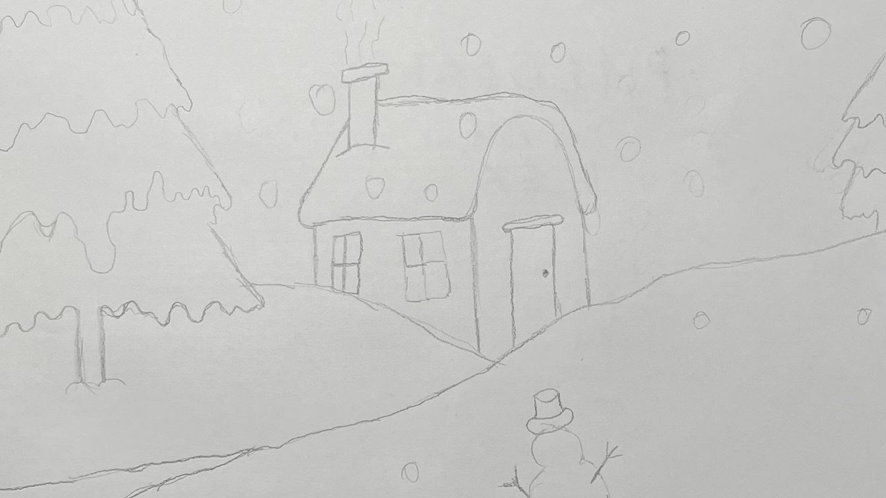 Рисуем зимний пейзаж простым карандашом смотреть онлайн