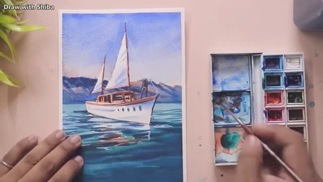 Мастер-класс по рисованию акварелью белой яхты на воде смотреть онлайн