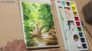 Мастер-класс по рисованию акварелью красивого моста через ручей