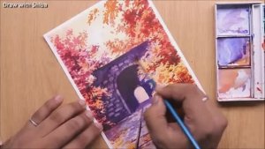 Мастер-класс по рисованию акварелью осеннего пейзажа с мостом. Легко и красиво.