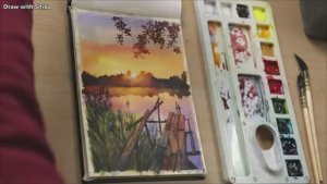 Мастер-класс по рисованию акварелью заката над озером