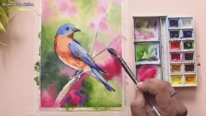 Рисуем птицу акварелью пошагово