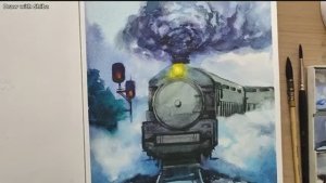 Мастер-класс по рисованию акварелью паровоза в тумане зимой