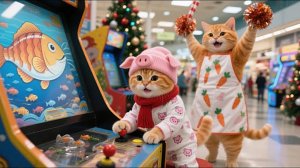 Мультики для детей, котик с мамой пошли играть в детские автоматы и игровую,  мультфильм