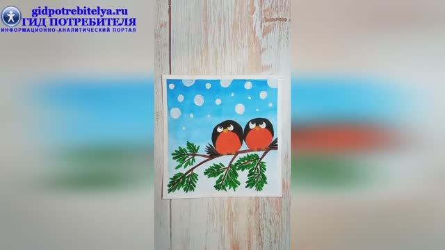 Как нарисовать снегирей на ветке красками смотреть онлайн