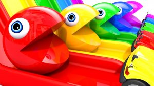 Учим цвета с ПАКМАН против Школьного автобуса и Волшебной горки на ферме! Мультфильмы для детей