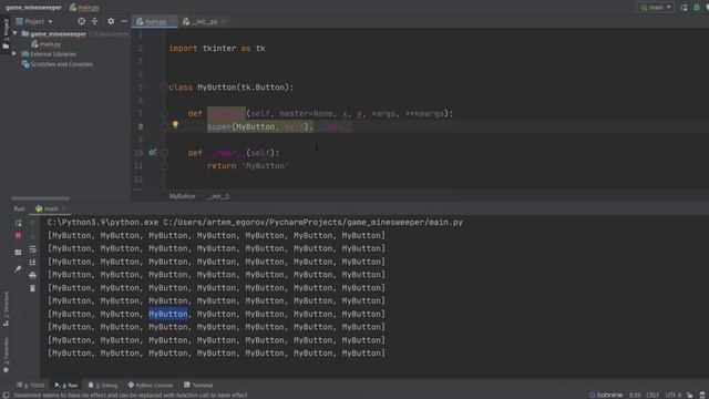 Игра "Сапер" на Python, класс MyButton. Minesweeper in Python Tkinter смотреть онлайн