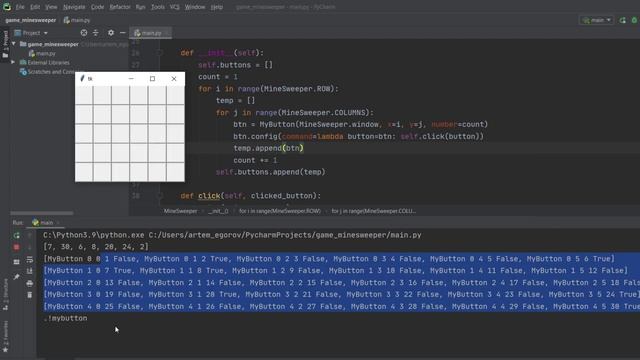 Игра "Сапер" на Python, обработка нажатия кнопок. Minesweeper in Python Tkinter смотреть онлайн