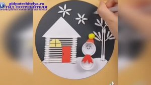 Зимний домик из ватных палочек