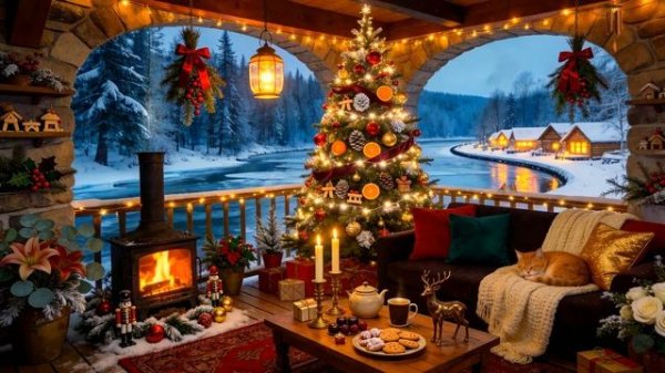 Камин на Природе. Уютная Зимняя Атмосфера Новогоднего Крыльца.