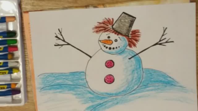 Как нарисовать снеговика карандашами для детей