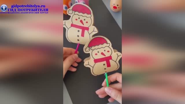 Снеговик на палочке из бумаги