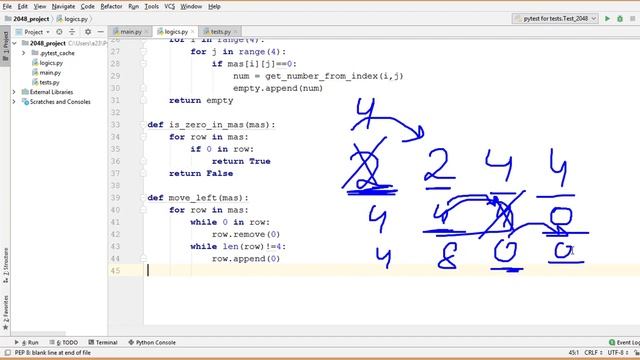 Пишем игру 2048 на Python Pygame. Часть 6 Реализуем перемещение ячеек поля смотреть онлайн