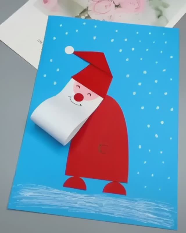 Новогодняя аппликация из бумаги Дед Мороз