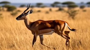 Красивая антилопа быстро бежит над золотой саванной пыль