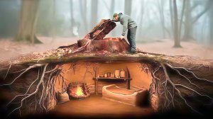 Строю потайную землянку под пнем. Строю теплое убежище. Бушкрафт