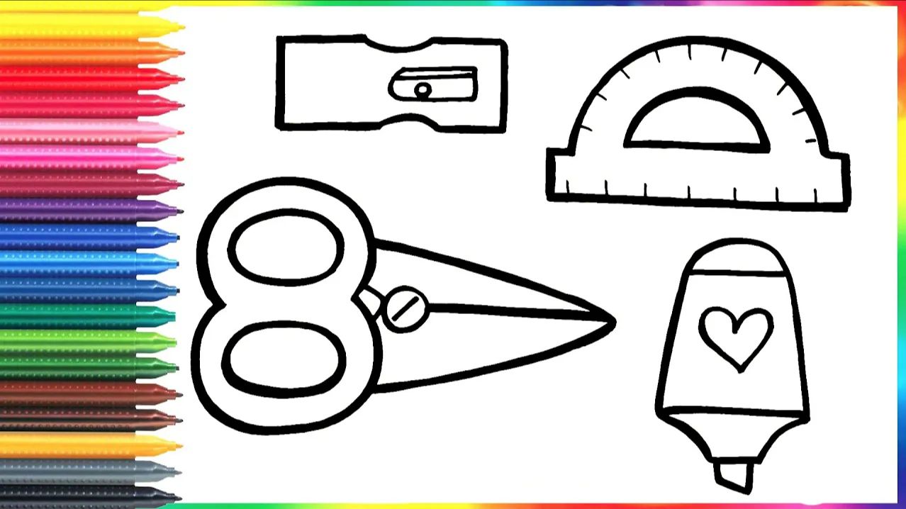 Как нарисовать ножницы, линейку и точилку.Рисование для детей! смотреть онлайн