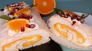 🎄 Меренговый рулет с апельсиновым курдом на Новый год