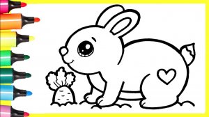 Мультик - раскраска для детей ЗАЙЧИК!. Простой рисунок кролика с морковкой для детей.