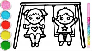 Мультик- Раскраска для детей- качели! Простой рисунок и раскраска для детей!