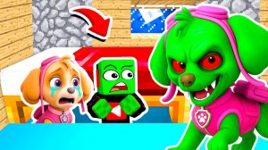 ЩЕНЯЧИЙ ПАТРУЛЬ СПРЯТАЛСЯ ПОД КРОВАТЬЮ от СКАЙ ЗОМБИ EXE в МАЙНКРАФТ