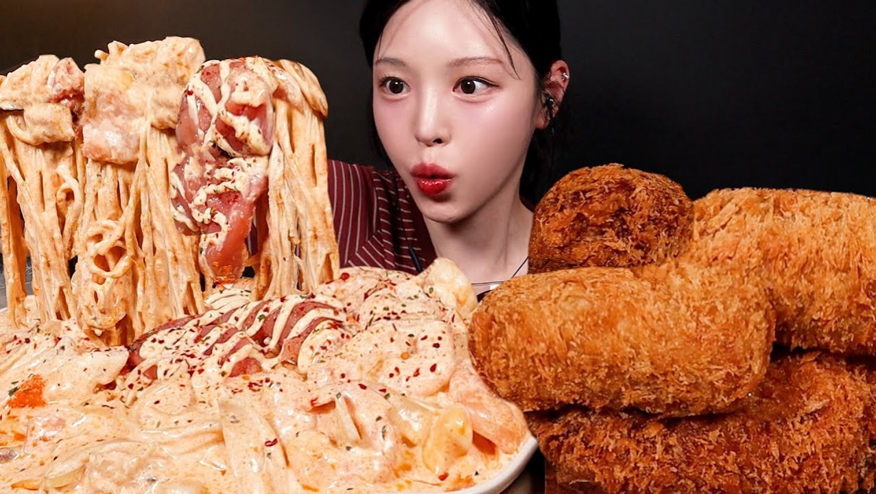 Spicy Cream Pasta & Pork Cutlet Mukbang Asmr смотреть онлайн